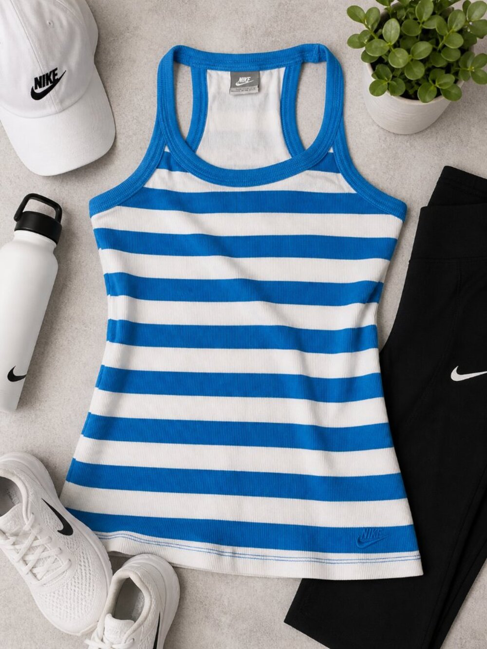 Nike Blue White Striped Racerback Tank Top Built In Bra Size M
